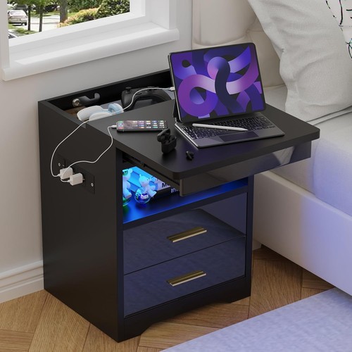 Led nightstand bedside table - nightstand,