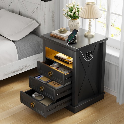 Bedside table with hidden - table,