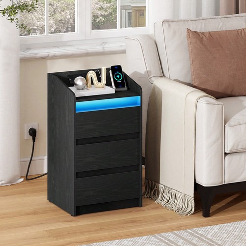Black bedside table with - table, led