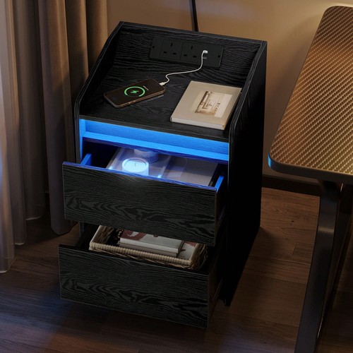 Black bedside table with led - black,
