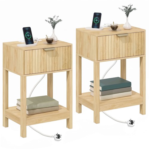 Homcom fluted bedside table - fluted,