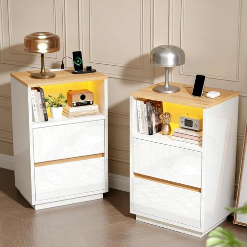 Led bedside table with - 2×,